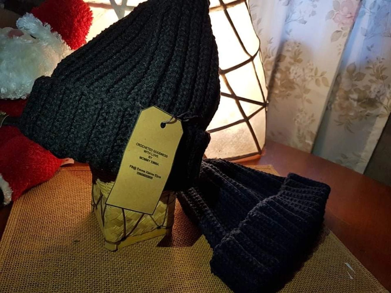 MOMMY EMMA'S CROCHET BLACK AND NAVNAVY BLUE BONNETS FOR ADULTS