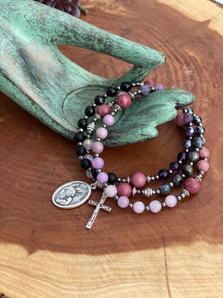 Rosary Stretch Wrap Bracelet Pink Purple Ombr