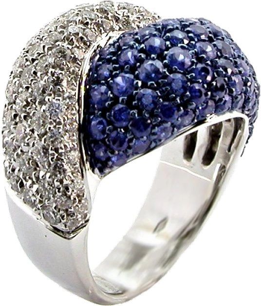 Rallo Gioielli™ 18KT white gold diamonds and sapphires pave' ring.