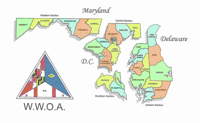 WWOA Territory Broken Into Regions, Western, Central, Southern And Eastern Shore.