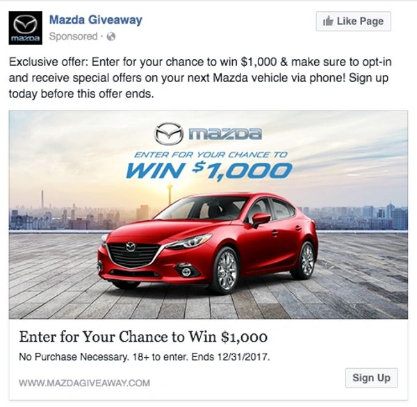 Mazda lead generation and call center conquesting using Google, Facebook advertising & call center 
