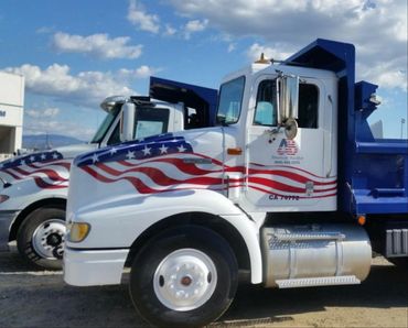 Contractor Truck Lettering with American Flag Hood Wrap Graphics