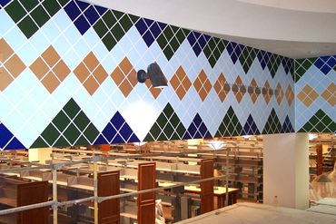 Hand painted wall with tile design.