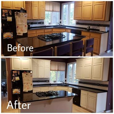 Before and after painted kitchen cabinets
