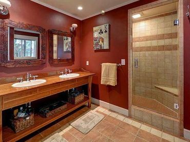 bathroom with red walls