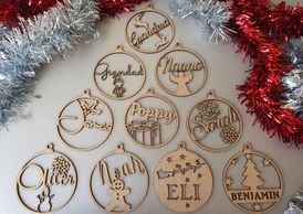 Custom personalised laser cut Christmas baubles