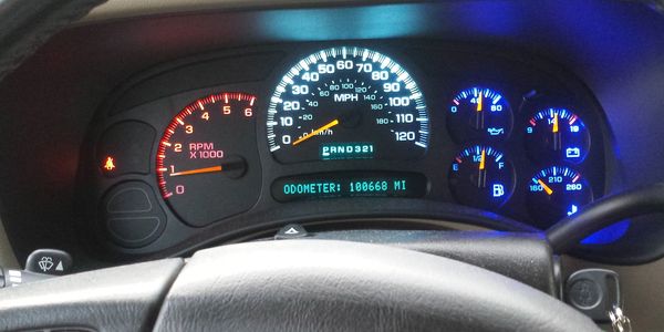Patriotic red white and blue LED upgrade on Silverado instrument cluster