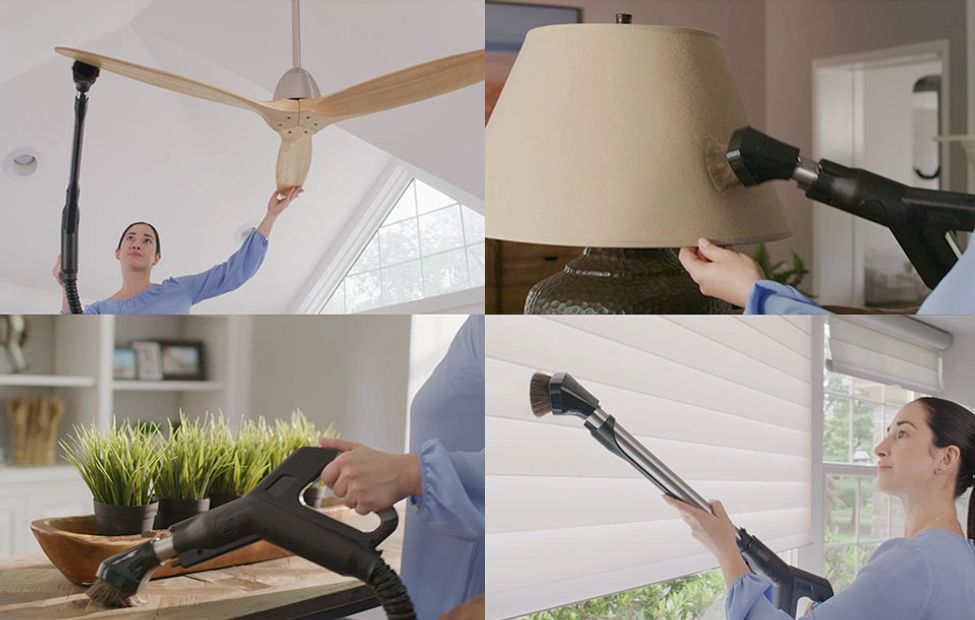 The Dusting Brush removes dust from windowsills, blinds, lamp shades, lighting fixtures, and molding
