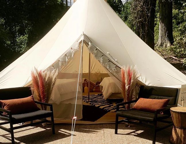Glamping Tent from Fred's Tents and Canopies. It is a 6 meter or approx. 20 ft. round tent.