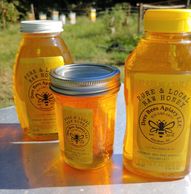 Dees Bees Honey displayed on a behive.