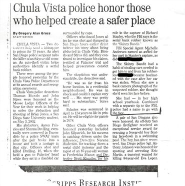 San Diego news article from 2003 describing the arrest of Richard "The Skinny Bandit" Stanley.