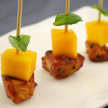 Sticky Chicken and Mango Skewers Party Canapes