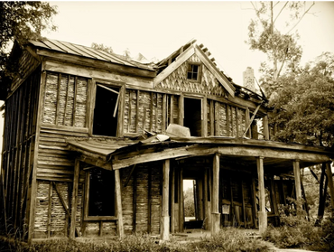 "Once Upon a Time." A once beautiful home slowly disappears into itself.