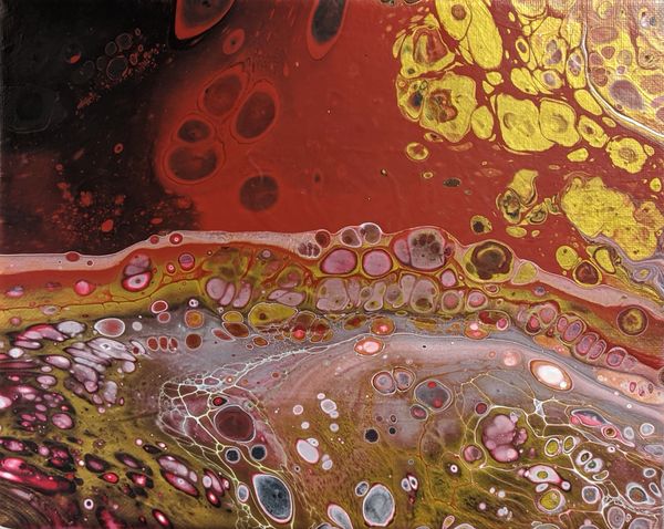 red black gold fluid abstract acrylic pour painting 