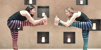 Standing head to knee pose with Lisa and Julie