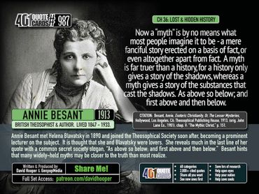 Annie Besant Quote: Illuminati. Satan follower. Lucifer. There is truth in myths.  401 Quote Cards.