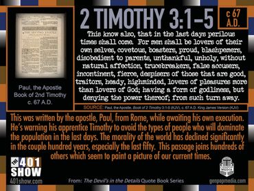 2 Timothy 3:1-5.  This know also, that in the last days perilous times shall come.  For men shall be