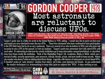 NASA Astronaut Gordon Cooper Quote: Most astronauts are reluctant to discuss UFOs. 401 Quotes.