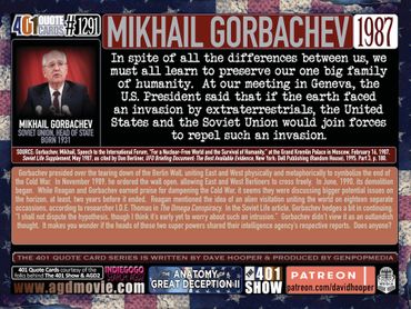Mikhail Gorbachev. 1987. Quote about an alien invasion uniting the U.S.A. & Communism. 401 Quotes.