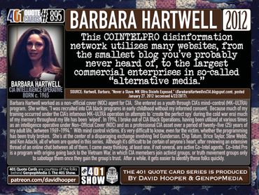 Barbara Hartwell: This COINTEL PRO disinformation network utilizes many websites ....