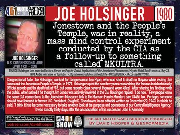 Joe Hosinger Quote: Jonestown and the People's Temple, was in reality a mass mind control experiment