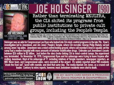 Joe Holsinger Quote on Jim Jones and People's Temple: Rather than terminate MKULTRA, the CIA ...