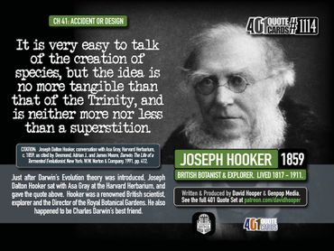 Joseph Hooker. 1859 Quote Darwin's theory. Evolution is "superstition". 1859. 401 Quotes by GPM.