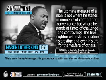 Martin Luther King Quote: The ultimate measure of a man is not where he stands in moments of comfort