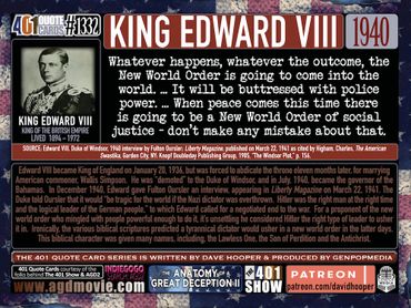 King Edward VIII Quote in 1940: ... the New World Order is going to come into the world ..."