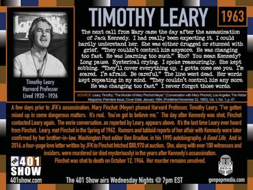 Timothy Leary Quote. 1963. Mary Pinchot Meyer. Scared for her life.  JFK assassination. Murder.