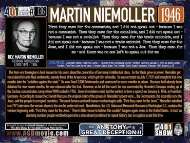 Martin Niemoller Quote. Nazi Germany. 1946.  First they came for the communists, then the Jews, etc.