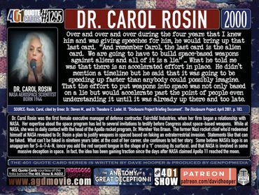 Dr. Carol Rosin, NASA, Quote about Werner von Braun warning her of a planned alien deception ...