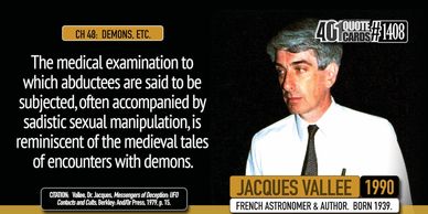 Jacques Vallee quote about link between aliens and demons.  401 Quote Cards by GenpopMedia.