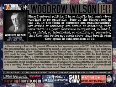Woodrow Wilson Quote in 1913 about the most powerful men in the world being afraid of something