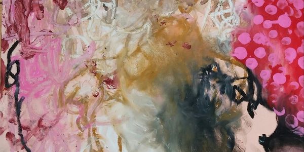 Abstract painting with vibrant pink and brown tones.