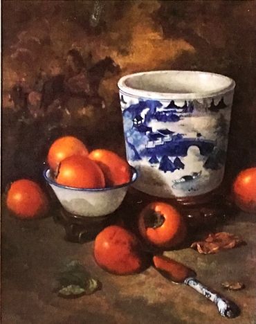 lenna Kurtz: Persimmons with Warrior Screen - oil on panel