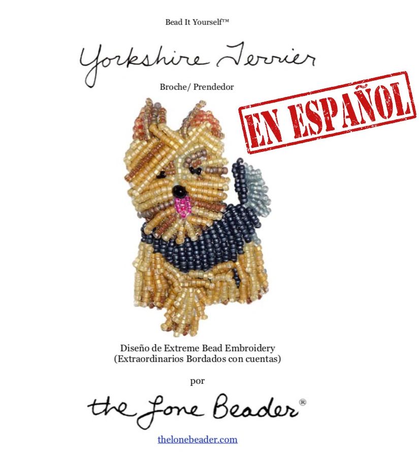 Yorkie Yorkshire Terrier perro tutoriales de bordado a mano con cuentas patrón in español prendedor