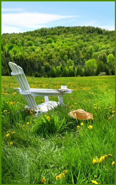 A chair on green fields