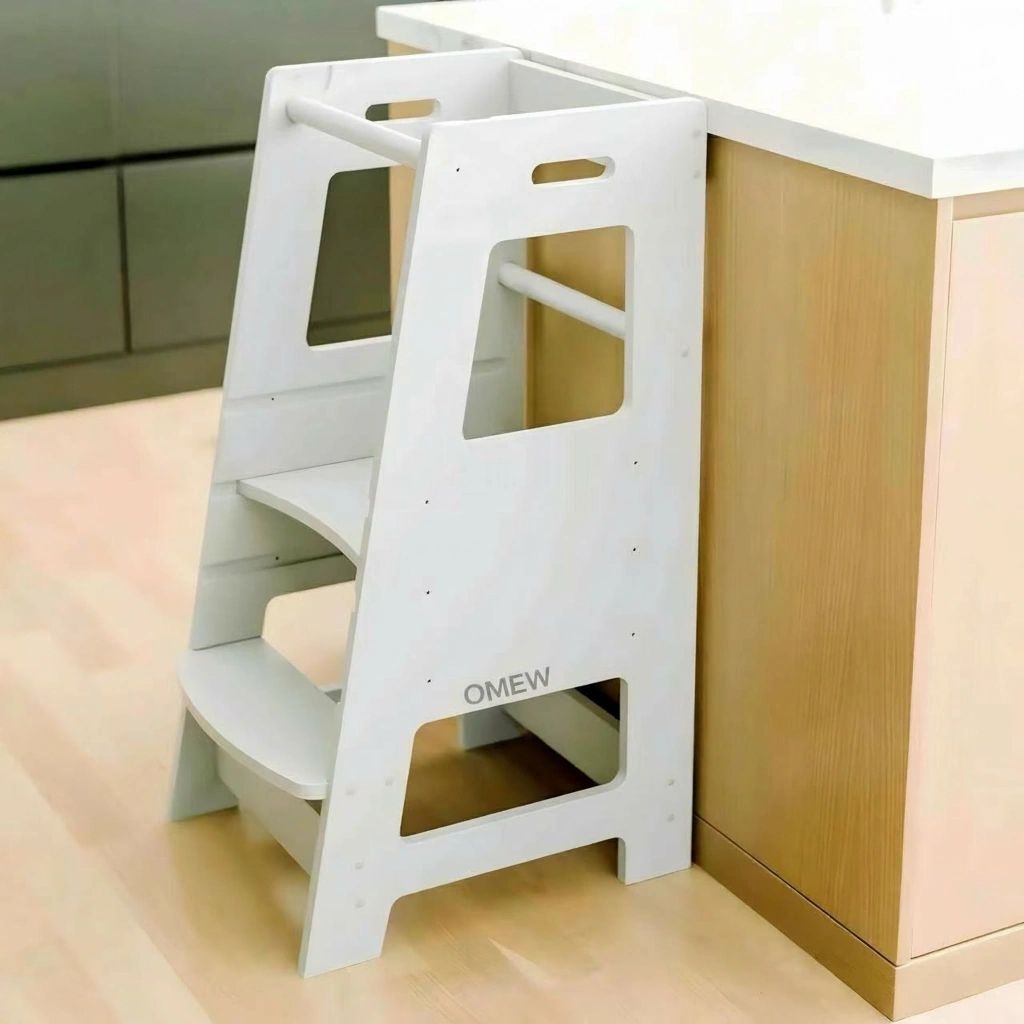 OMEW Standing Tower — gray color, next to kitchen island