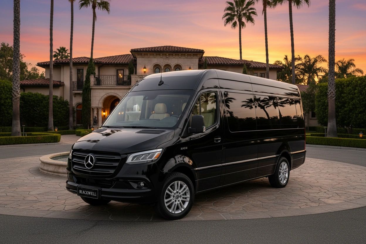Blackwell Sprinter van at a Newport Beach luxury estate