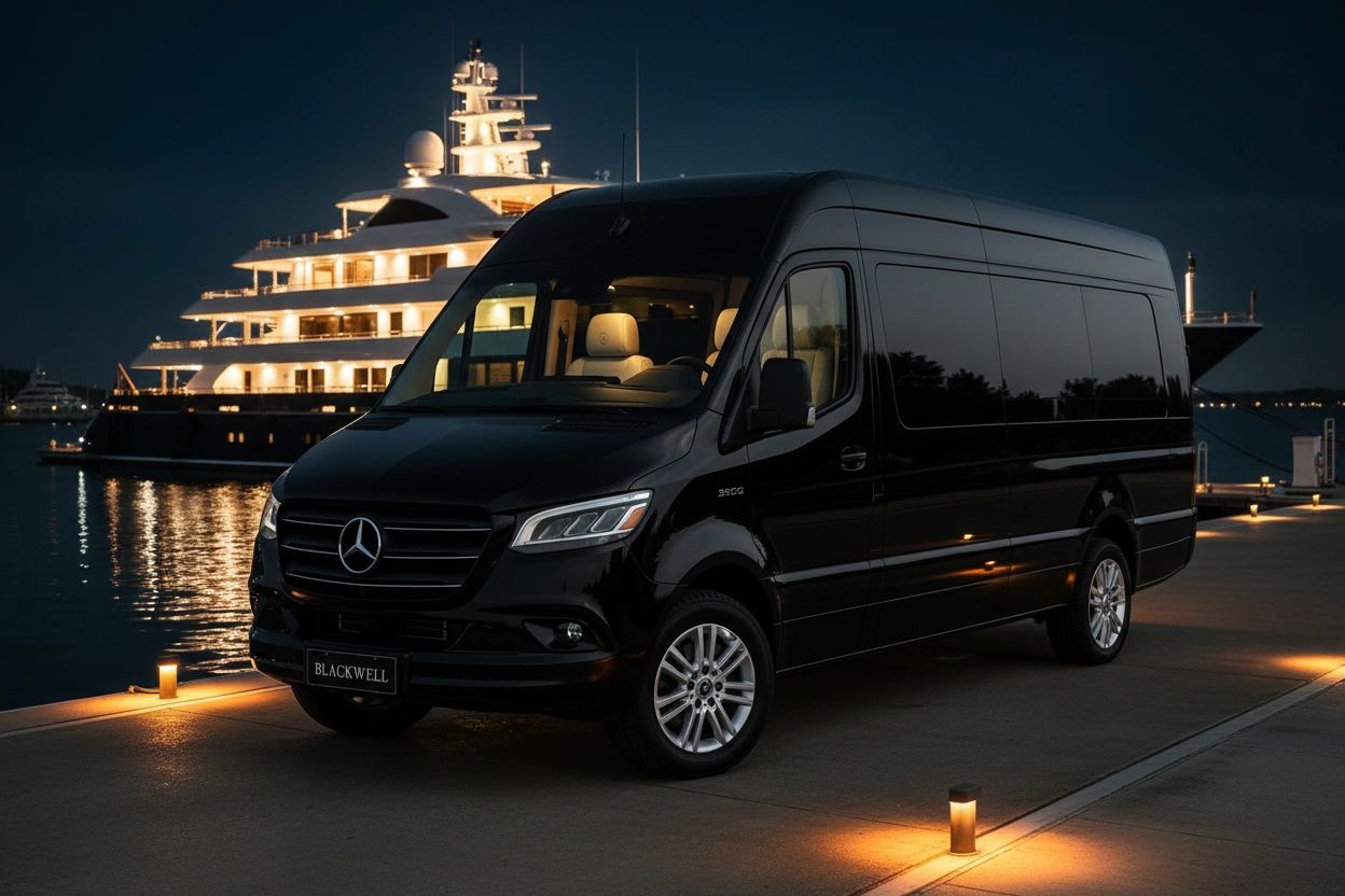 Blackwell Sprinter van at a private marina at night