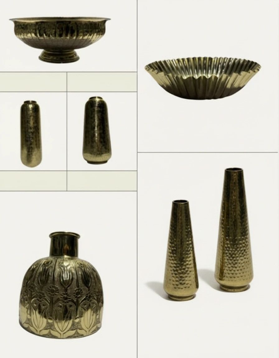 Cylindrical Brass Vases — Set of 2