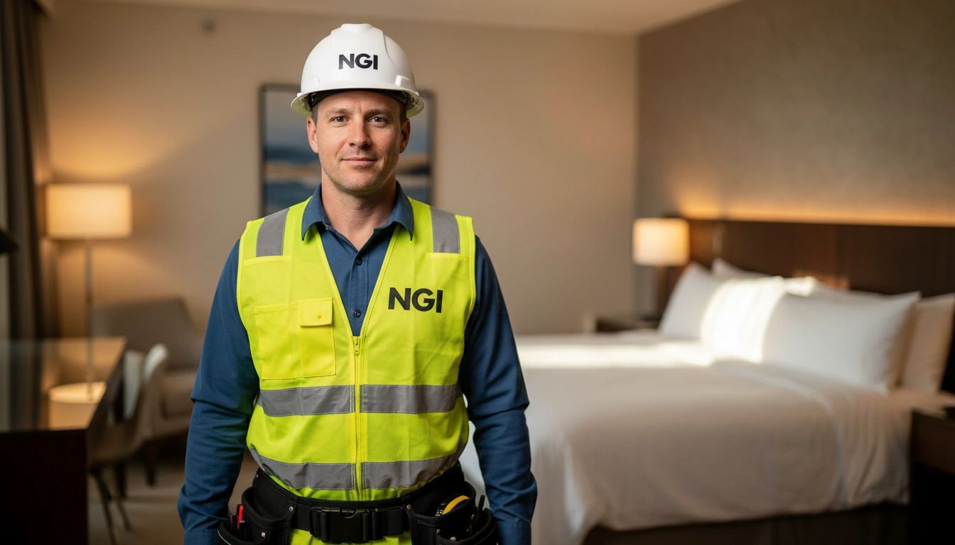 NGI crew member in branded safety gear