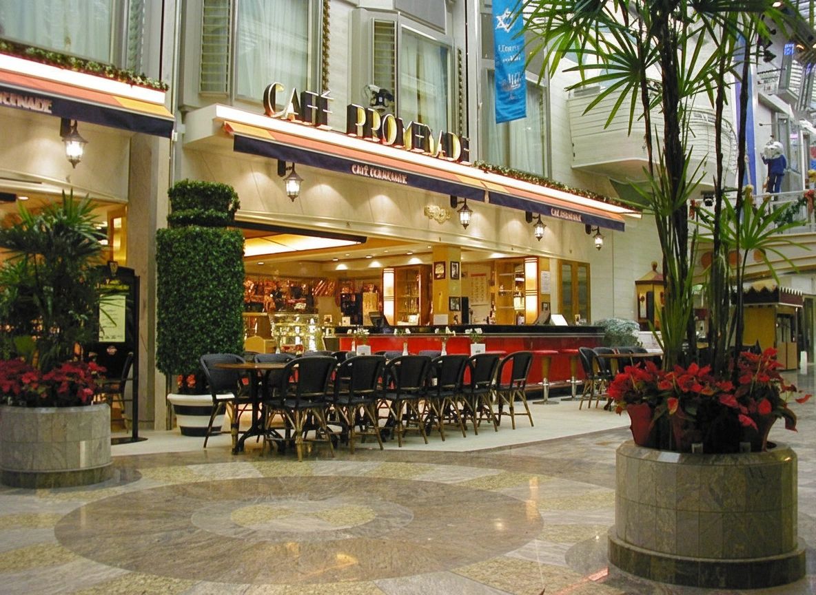 Tea Cup Topiary installed, Cafe Promenade, Royal Caribbean