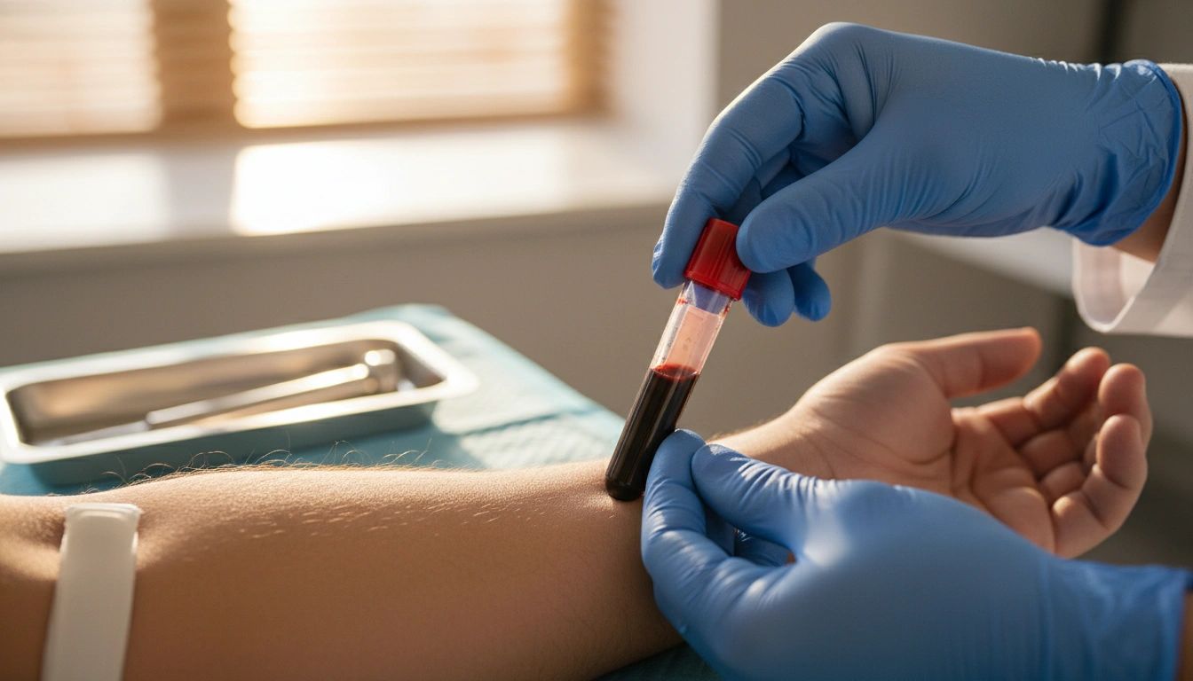 Phlebotomist performing a professional blood draw