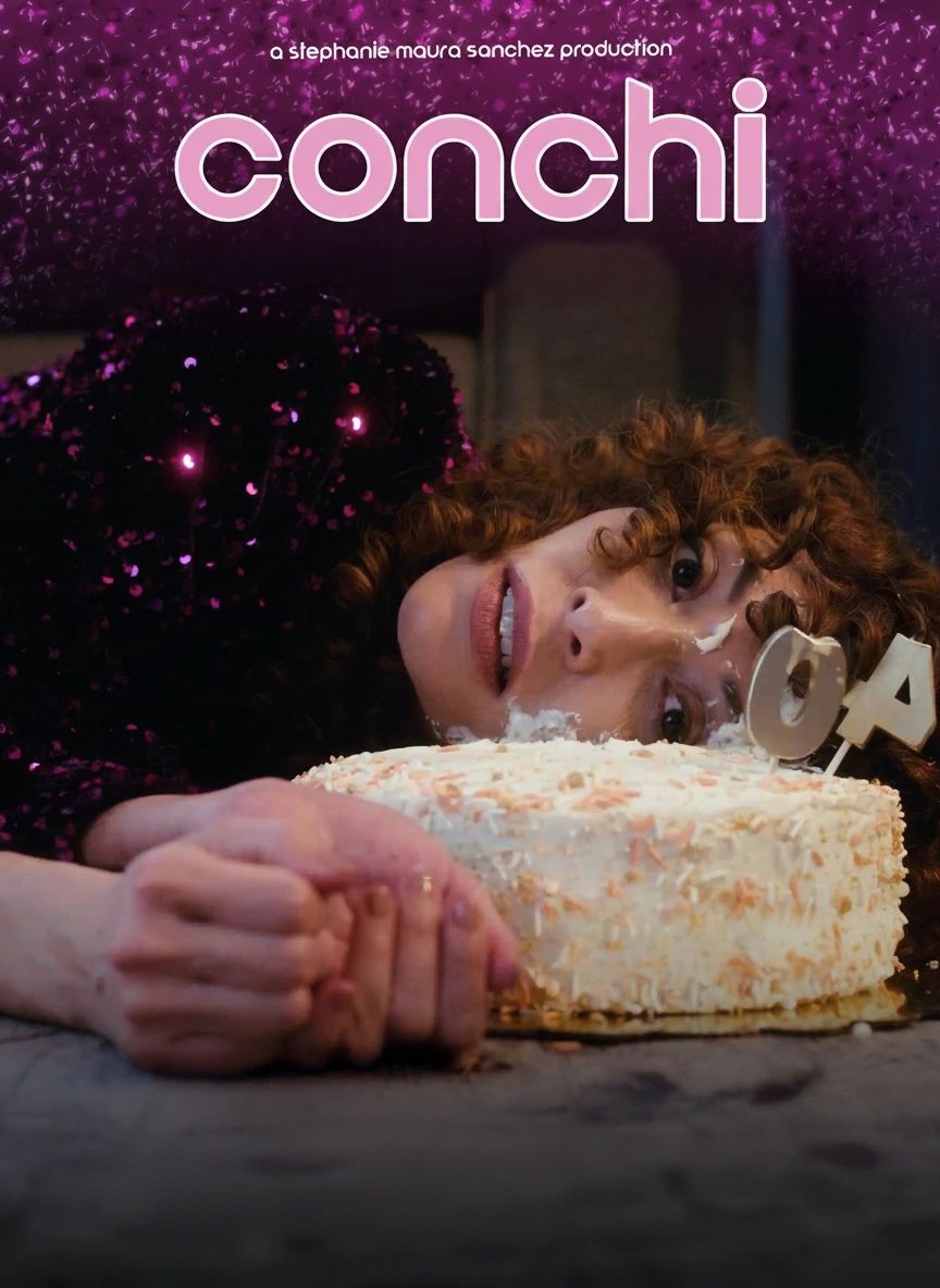Conchi movie poster — woman face-down in birthday cake