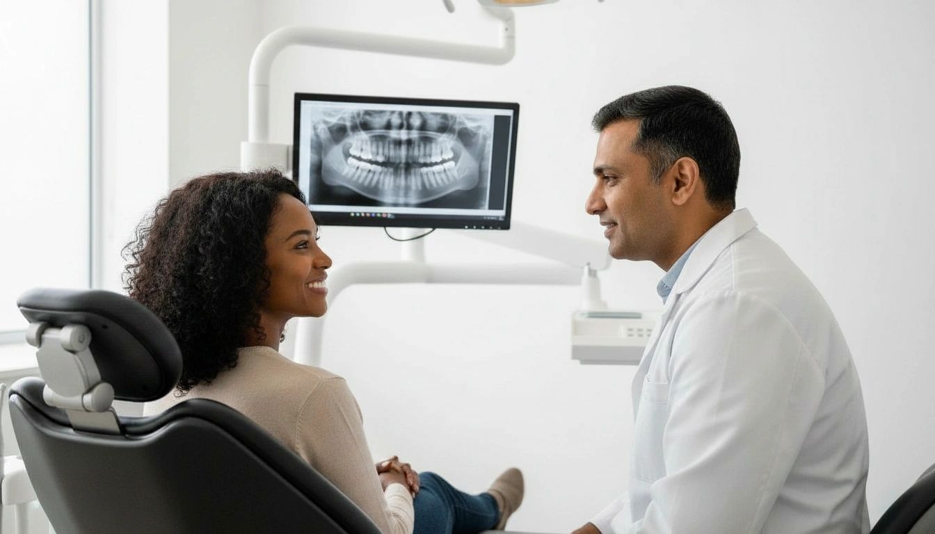 Dr. Kocharekar consulting with a patient at Best Dental Care Tyler TX