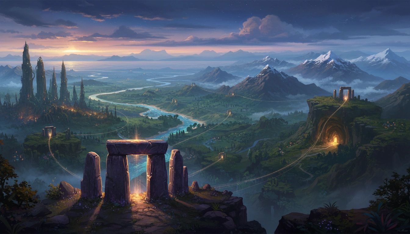 The living world of Enneäd — nine biomes connected by the Henge Network