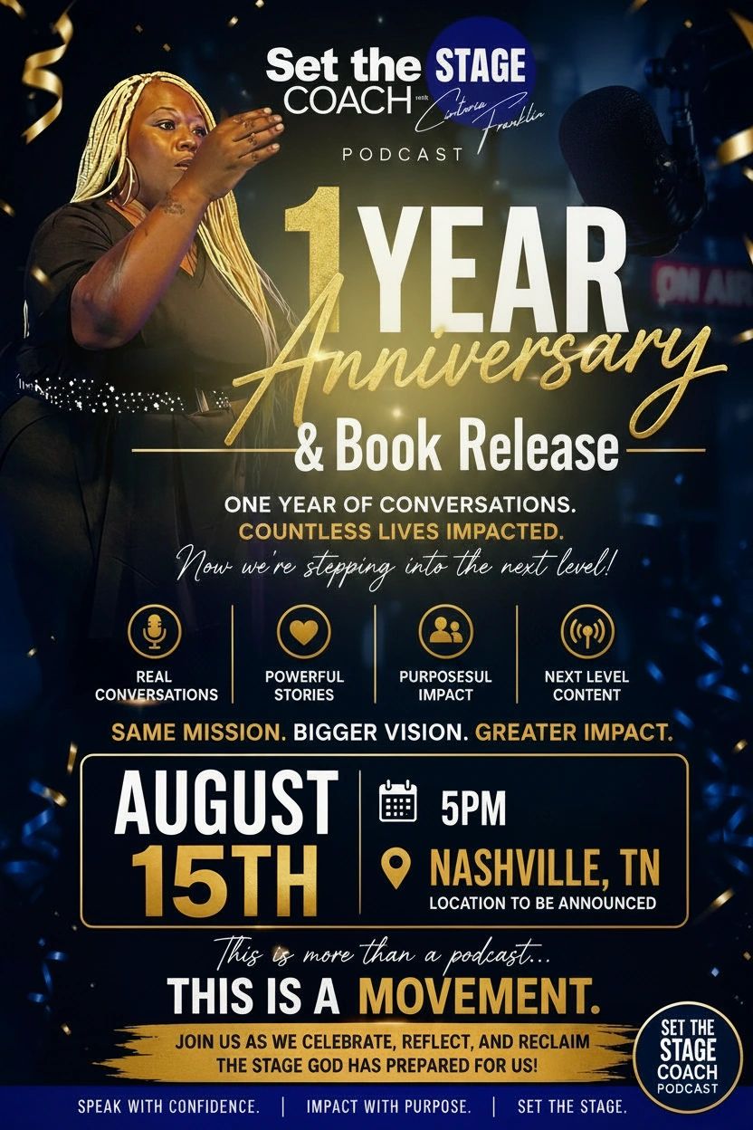 Set the Stage Coach 1-Year Anniversary and Relaunch event flyer