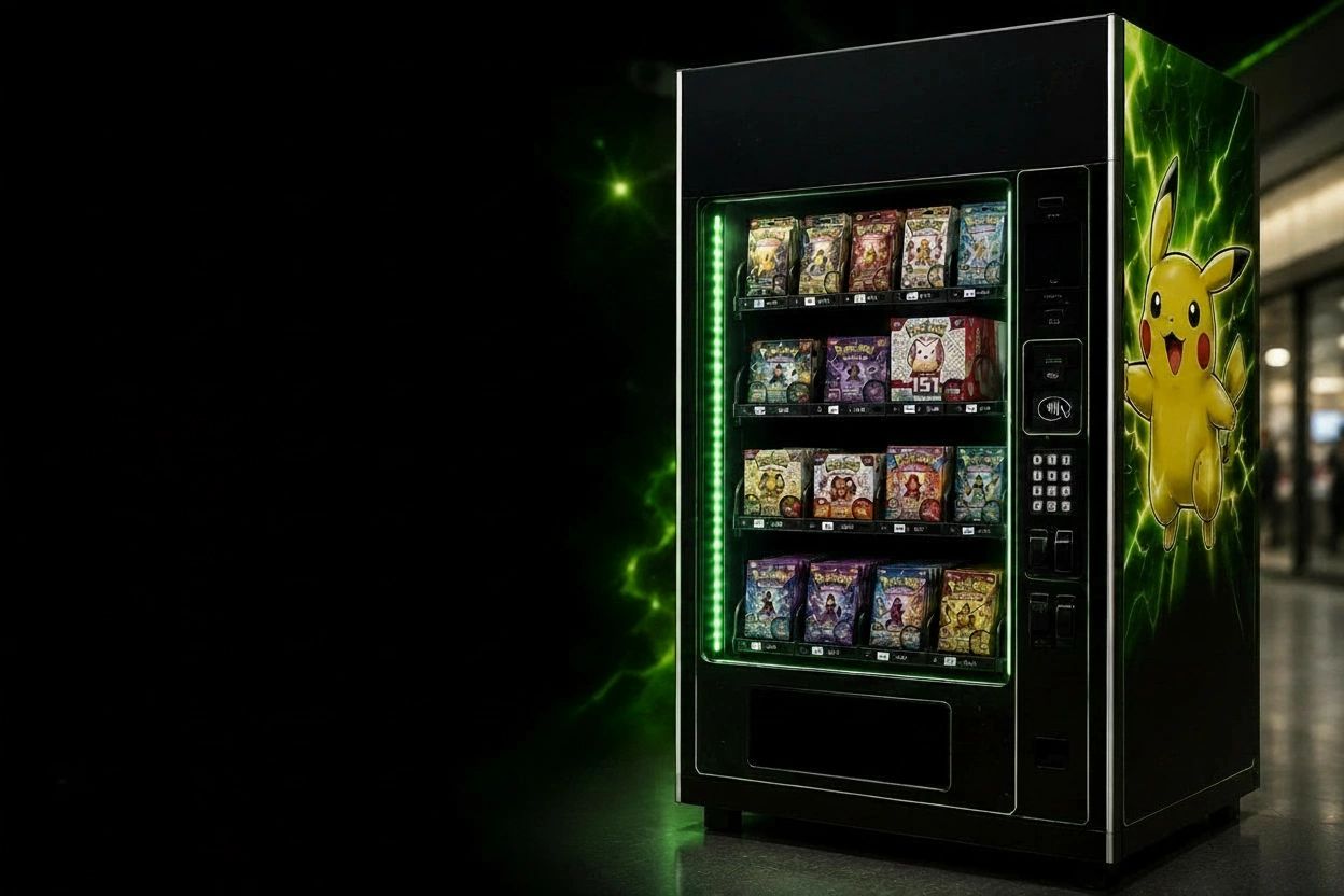 Trading card vending machine in a UK venue